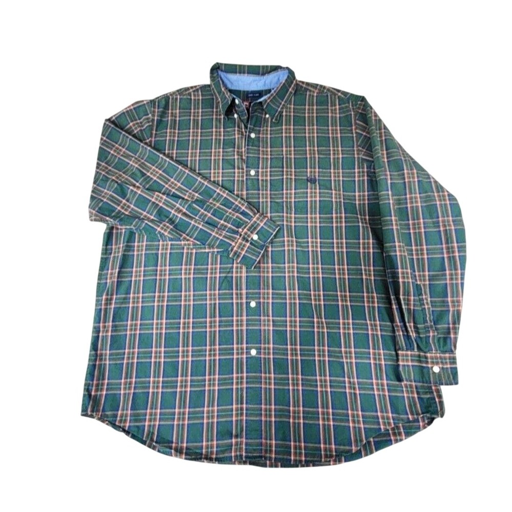 Chaps Shirt Mens 2XLT Green Plaid Easy Care Long Sleeve Button Down Casual